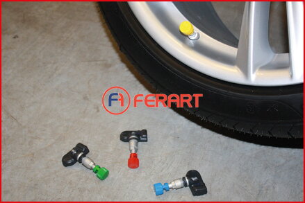 RDKS / TPMS odvzdušňovák pneumatík, červený, vpravo vpredu